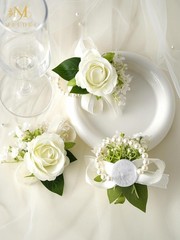 Wrist Corsage and Boutonniere Set2pcs, Ivory White Artificial Silk Rose Pearl…