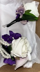 Corsage And Boutonierre Set Purple Black Accents White Rose/Lily In Gift Box