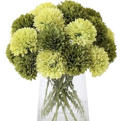 20Pcs Green Chrysanthemums Artificial Flowers Fake Silk Ball Grass Green