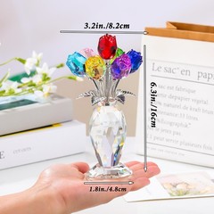 Arikyrist Crystal Colorful Rose Flower Bouquet Figurine with Vase,