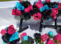 Wedding Bouquet Set – Black, Bright Pink, Turquoise Rose Flowers – 26 pieces