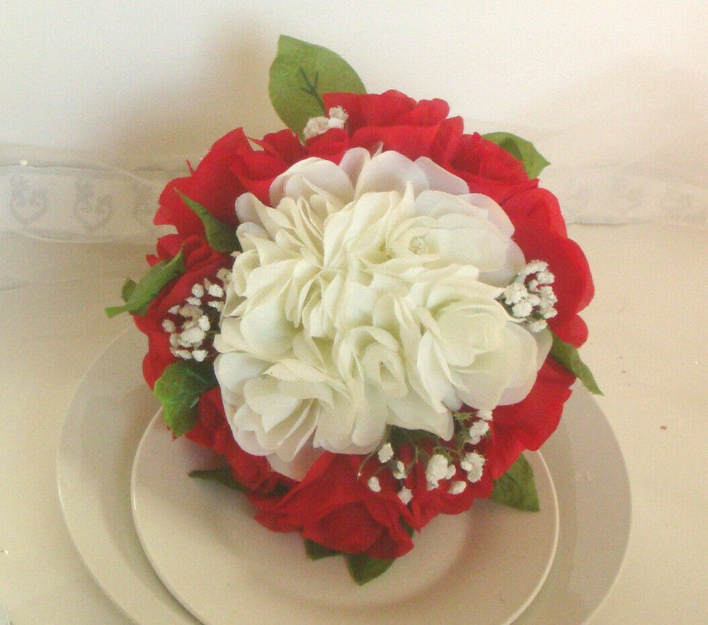 Red and White Rose Bridal Bouquet, Wedding Bouquet, Red Rose Bouquet, White Rose