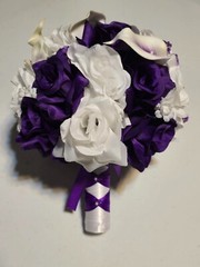 7 Pieces Artificial Flowers Purple White Roses Calla Lilies Wedding Bouquet Set