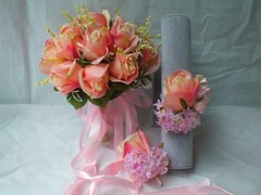 Wedding Bouquets 3pc package Bridal Bouquet SILK flowers Pink Roses Hand Made