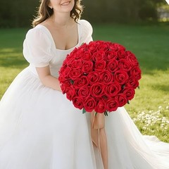 50 PCS Roses Artificial Flowers, Real Looking Fake Roses with Long Stems Red