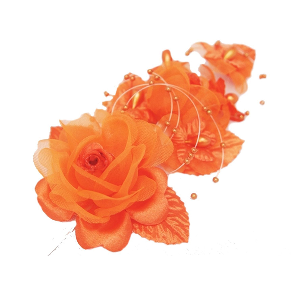 3 orange Silk Pearl & organza flower Corsages 5″x 2.5 with pearl pin