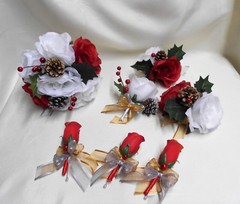 Wedding Bouquet Winter Christmas Silk Flower Bouquet Bridal Red White Pine Cone