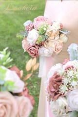 Lookein Bridesmaid Bouquet Set of 4 Boho Wedding Bouquet 7-Inch Fake Flower B…