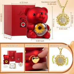 Trinckle Sunflower Necklaces for Women Valentines Teddy Bear with Red