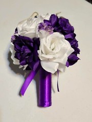 7 Pieces Artificial Flowers Purple White Roses Calla Lilies Wedding Bouquet Set