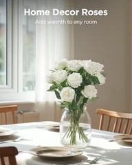 Pcs Roses Artificial Flowers, Fake Velvet Silk Rose Bulk Faux Flower 50 White