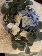 Lot Of 3 Blue Hydrangea & White Bridal Bouquet Bridesmaid Wedding Flowers