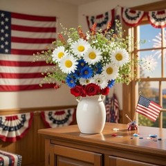 8 Pcs Red White and Blue Artificial Flowers 4th of July Patriotic