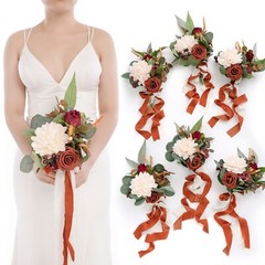 Ling’s Moment Artificial Flowers Terracotta Bridesmaid Bouquet Set of 6, Fall…