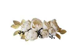 Gold Leaf Navy Blue & White Sola Wood Wedding Cake Flowers Garland Topper Decor