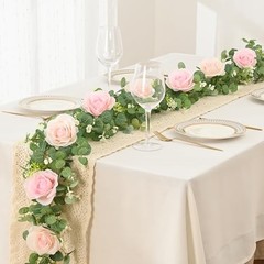 2Pcs 13Ft Artificial Eucalyptus Garlands with Flowers – 8 2 Pcs Pink Rose