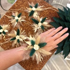Lot Of 6 Corsages Dried Flowers/paper Flower (main) Handmade Wedding Emerald