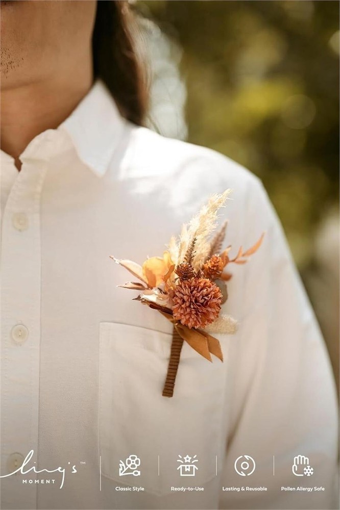 Lings Moment 6 Boutonniere Rust Terracotta Artificial Wedding Flower NEW