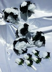 11 Pc Wedding Bouquet Set, White Roses, Black Calla Lilies, Bouquet Package