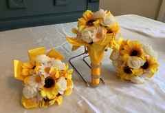 Set of 3 sunflower, rosebud and daisy wedding bouquets