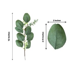 Green 14 Stems 12″ Artificial Eucalyptus Faux Leaves Sprays Party Decorations