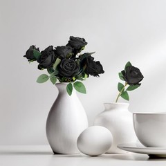 Artificial Roses Bulk Silk Rose with Stem, 52pcs Fake Flowers Decoration Black