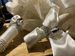 (3) Vintage Handmade Satin Wedding Bouquets Floral With Stones