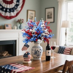 DoubleWood 4 of July Decor Artificial Flowers Indoor, 10PCS Red White and Blue