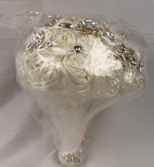 Handmade Ivory Silk Rose Bridal Bouquet 8.7” w/Rhinestones | Brand New Sealed