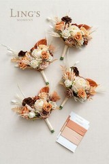 Ling’s Moment Boho Bridesmaid Bouquet Set of 4, Rust and Sepia Wedding Bouque…