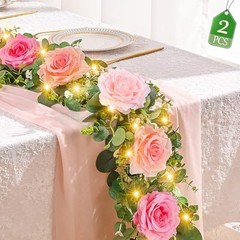 6.5 FT Artificial Flower Garlands with Fairy Light, Pink 2Pcs Pink With Light