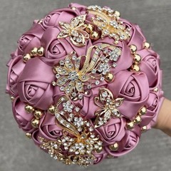 New Bridal Bouquet Exquisite Rhinestone Silk Rose and Pearl Handmade
