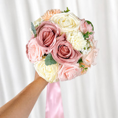 Mauve Pink Ivory Cream Faux Rose Bridal Bouquet Boutonniere Wedding Set