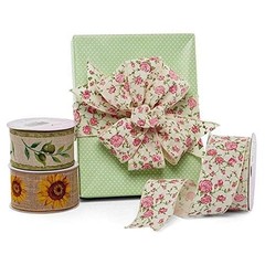 2 1/2″ X 10 Yards Sunflowers On Natural Linen Ribbon