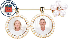 Antique Gold Pearl Wedding Bouquet Charm with Double Frame Pendant