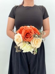 Burnt Orange & Peach Rose Bridal Bouquet, Wedding Bouquet, Silk Flower Bouquet