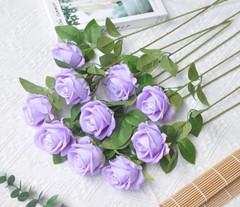 Realistic Fake Roses Artificial Flowers with Stem for Decoration 10 Lavender