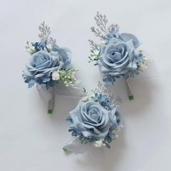 MAFELOE Wrist Corsage and Boutonniere Set Artificial Rose Flowers Blue