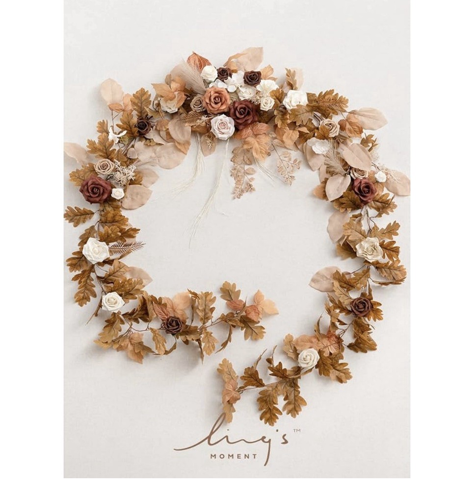 Ling’s moment 9FT Eucalyptus and Willow Leaf Garland with White Flower, Handc…