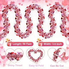 50FT Valentines Heart Tinsel Red Pink White Hearts, Hearts
