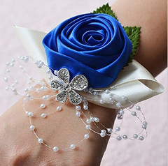 1 Pcs Wedding Bridesmaid Bride Wrist Corsage Decoration Hand Flower, Dark Blue
