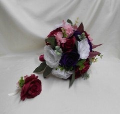 Wedding Silk Flower Bridal Bouquets Package White Purple Burgundy Dusty Rose