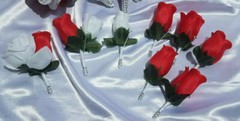12 Pc Red & White Wedding Bouquet Set, Bouquet Package, Cascade, Red,White Roses