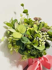 Silk Succulents Eucalyptus Misc Bridal Bouquet Small Pink Satin Ribbon Prom