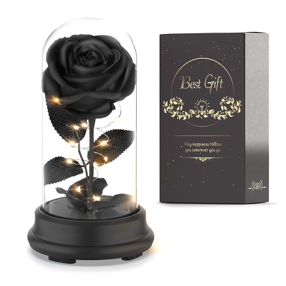 Deluxsa Forever Preserved Black Rose Birthday Gifts for middle,