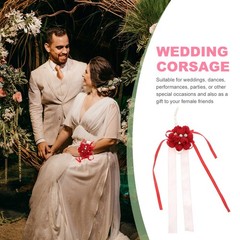 3Pcs Red Bridal Wrist Flower Fabric Bands for Bohemian Wedding Decor