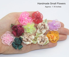 100 Pcs Satin & Organza Ribbon Bows Flower, Lace Patches Bead Appliques for Craf