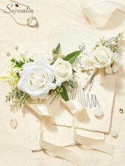Elegant White Rose Corsage & Boutonniere Set – Perfect for Prom, Wedding, Homeco