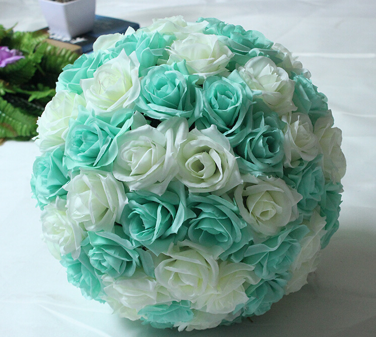 Mint and Ivory Rose Flower Ball Wedding decoratin Ball Kissing Ball 9-10 inches
