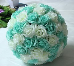 Mint and White Rose Flower Ball Wedding decoratin Ball Kissing Ball 11-12 Inches